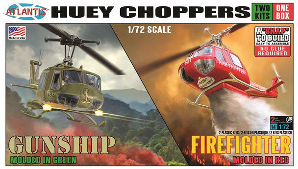 Modelli Atlantis, Atlantis Models Huey Choppers (2): Cannoniera dell'esercito americano ed elicottero dei vigili del fuoco (Snap)