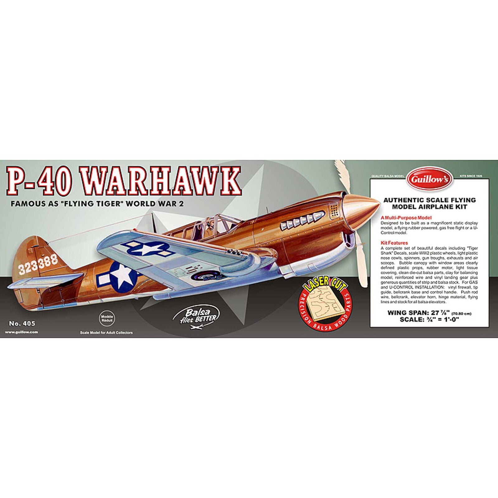 GUILLOW, Curtiss P-40 Warhawk tagliato al laser, 28