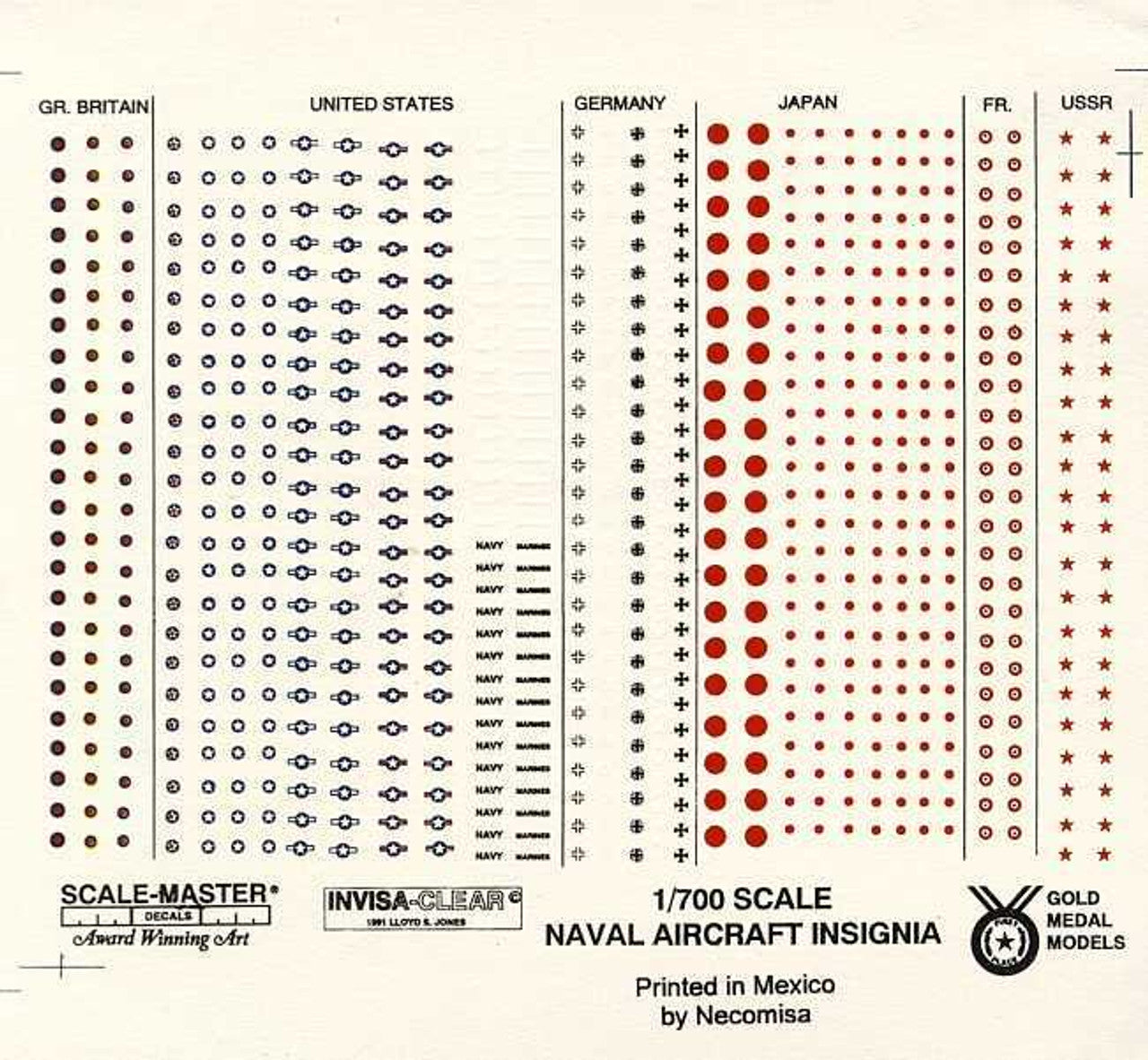 Modelli di medaglie d'oro, DECALCHI DI ISCRIZIONE PER AEROMOBILI NAVALI ( - scala l/720)