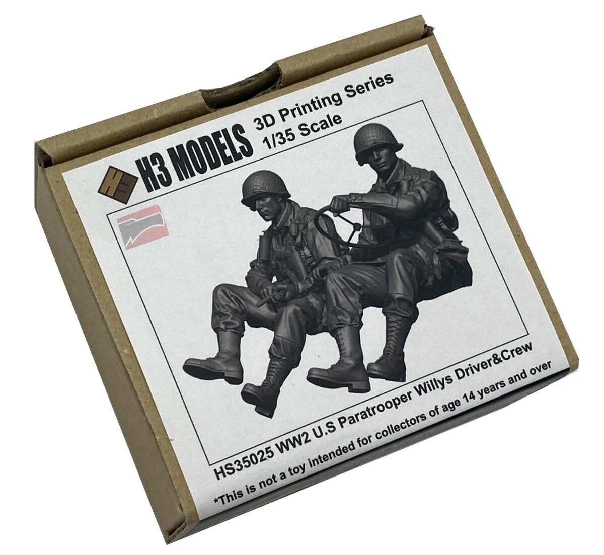 Modelli H3, H3M35025 - 1/35 H3 Models WWII US Paratrooper Willys Driver & Crew - Kit di modelli in resina